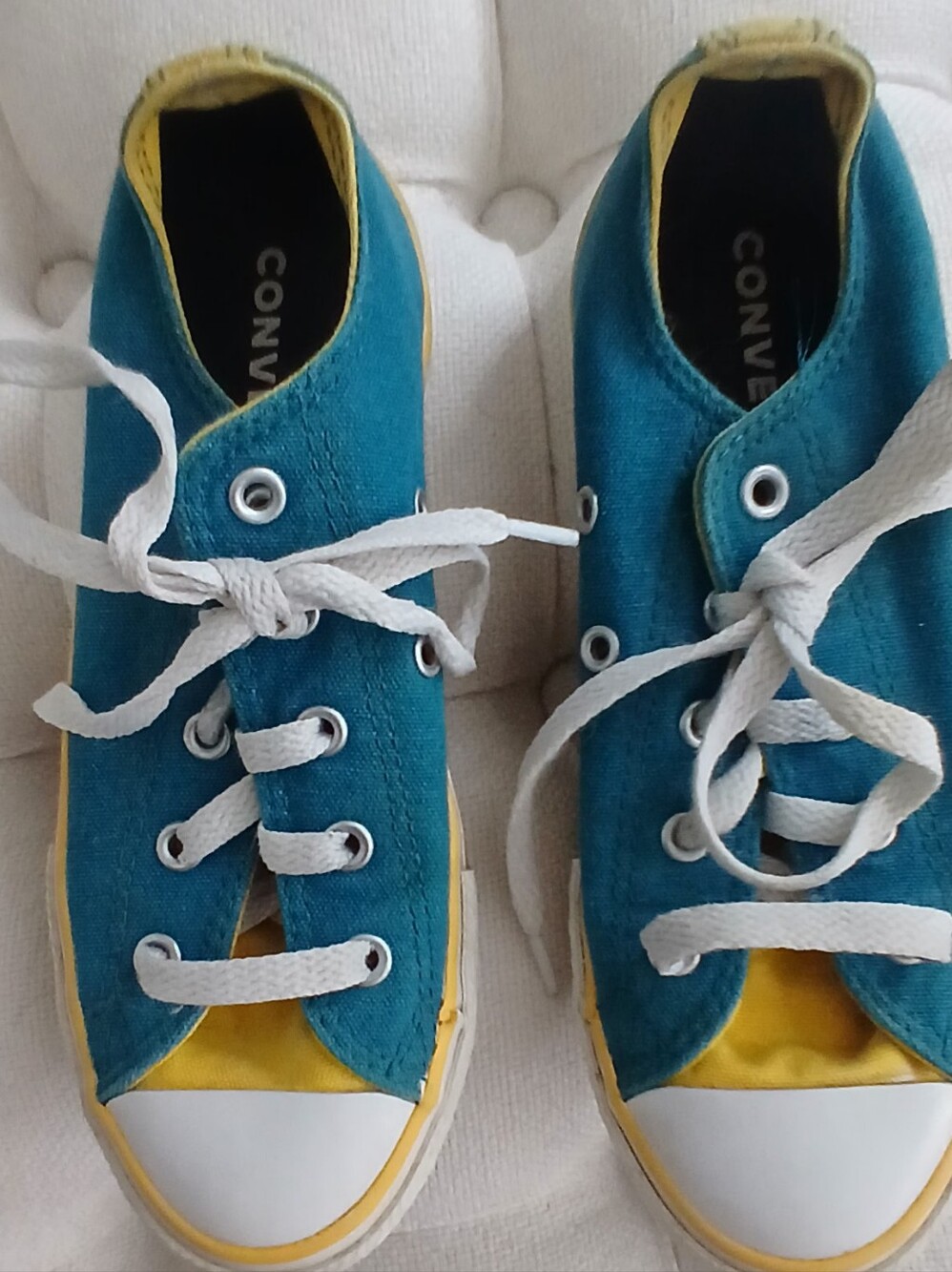 Vintage Converse Kids Teal and Yellow Low-Top Sneakers Size 1.5. - Picture 2 of 6